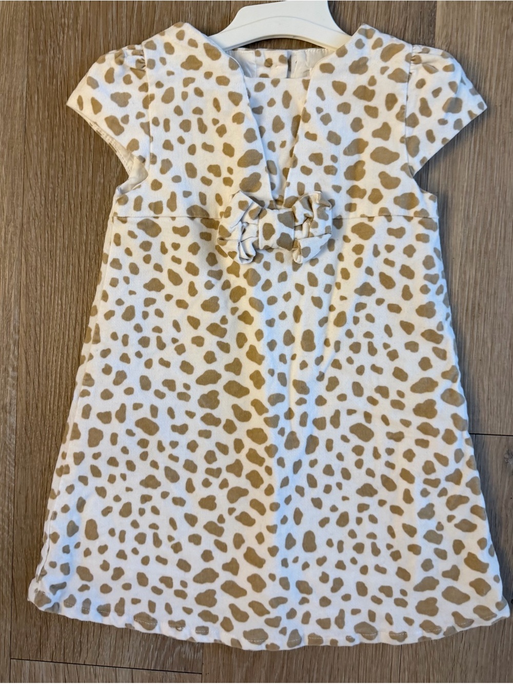 Gymboree Girl's Size 12-18 Months Cream and Tan Leopard-Print Bow Front Dress